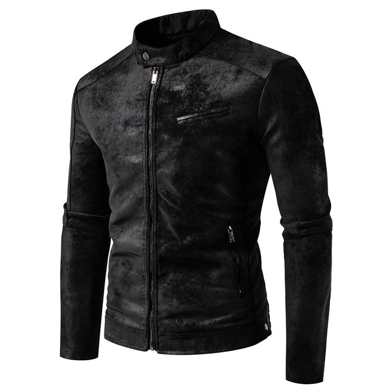 New American Retro Leather Jacket with A High-end Feel, Retro Tie Dye Washed Matte Craftsmanship, Cool Motorcycle Leather Jacket