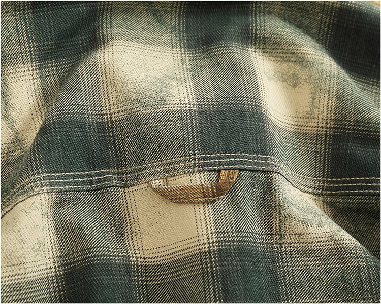 Autumn New Japanese Retro Long-Sleeve Lapel Plaid Cargo Shirt Men's Simple 100% Cotton Washed Pocket Casual Blouses Thin Coat