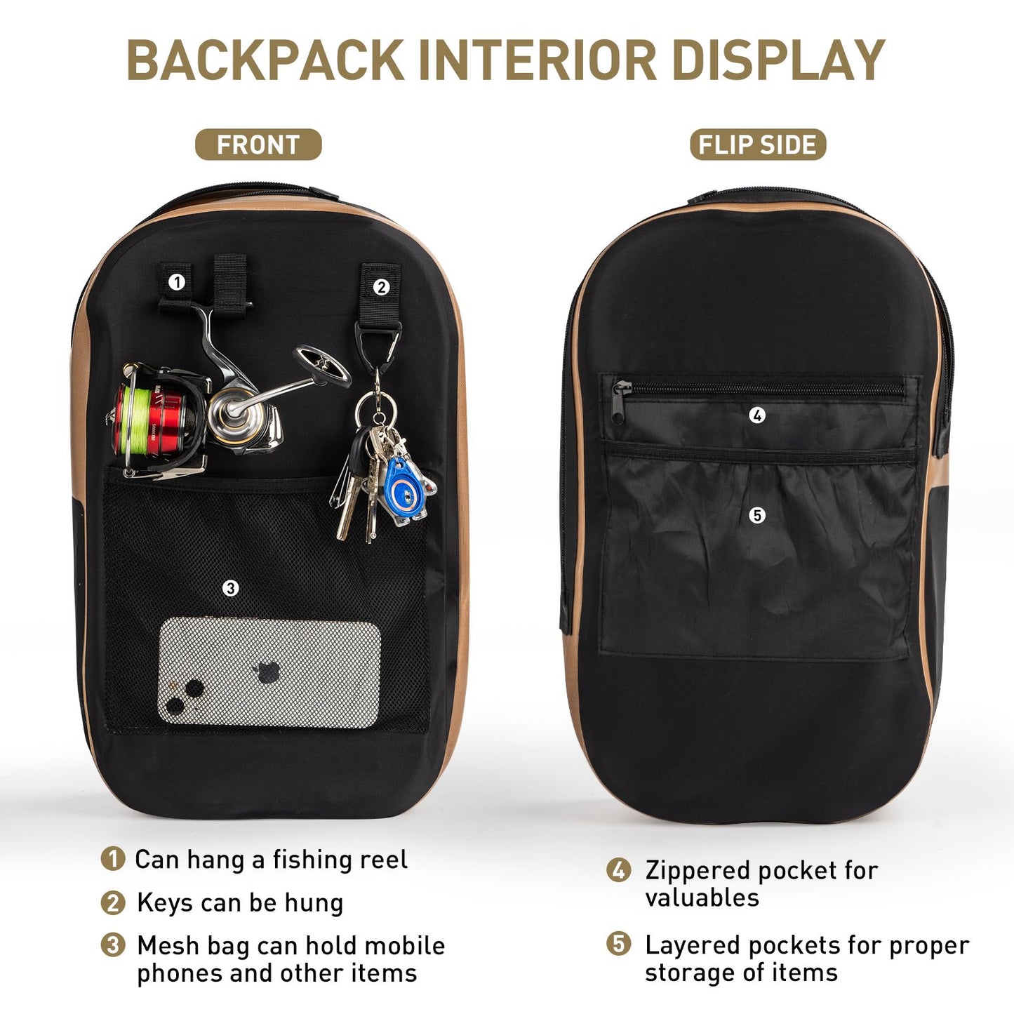 Waterproof Fishing Backpack Brown Multi-purpose Fishing Tackle Bag Fishing Lures Storage Bags Outdoor Cycling Hiking Backpacks