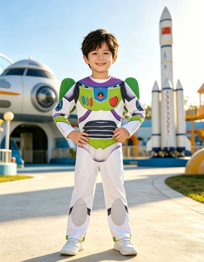 Kids Space Themed Jumpsuit Boys Color Block Printed Long Sleeve Casual Romper