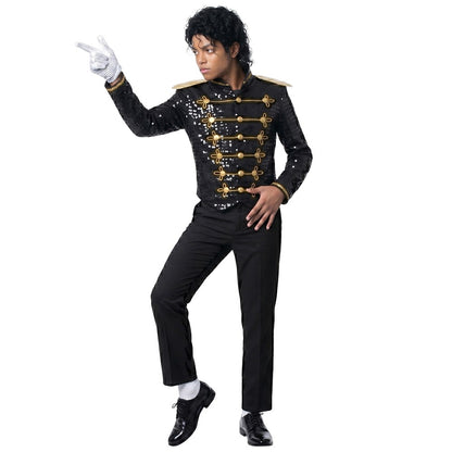 Kids Black Sequin Michael Jackson Jacket Gloves Set Boys MJ Cosplay Costume Halloween Tap Dance Stage Performance Outfit