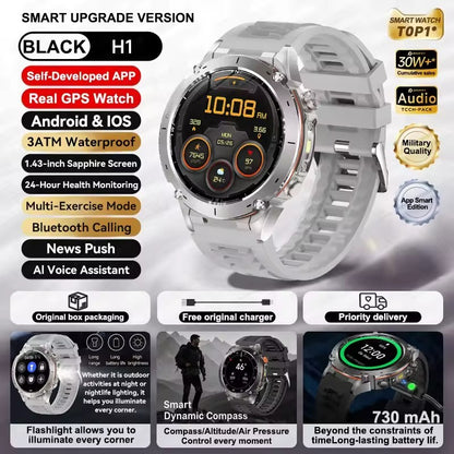 Smartwatch GUHUAVMI IOS Ultra GPS 2025 Novo à prova d'água 10ATM Bússola GNSS de banda dupla integrada Esportivo Militar Masculino Pulseira para NATAÇÃO