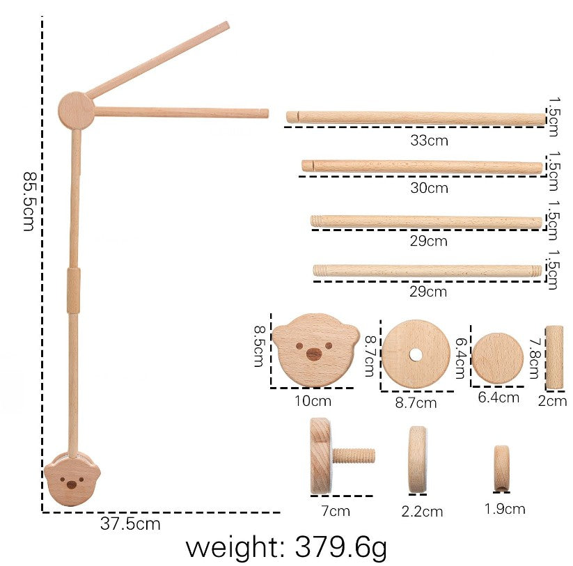 Baby Wooden Bed Bell Cartoon Rabbit Mobile Hanging Rattles Toy Hanger Crib Mobile Bed Bell Wood Toy Holder Arm Bracket Kid Gifts