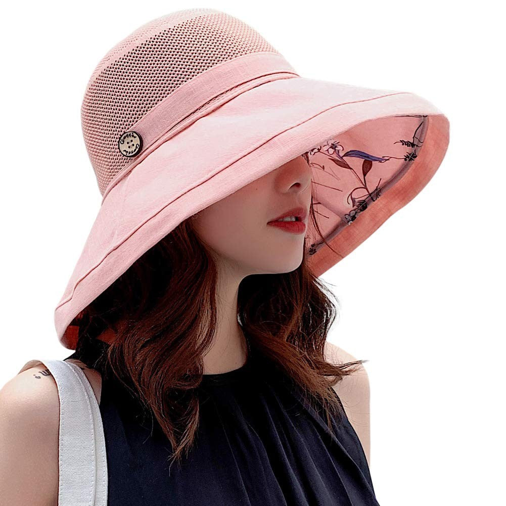 Women Mesh Sun Hats Summer Beach UV UPF Packable Wide Chin Strap, Sun Hats for Men & Women UV Protection, Sun Hat with Neck Flap