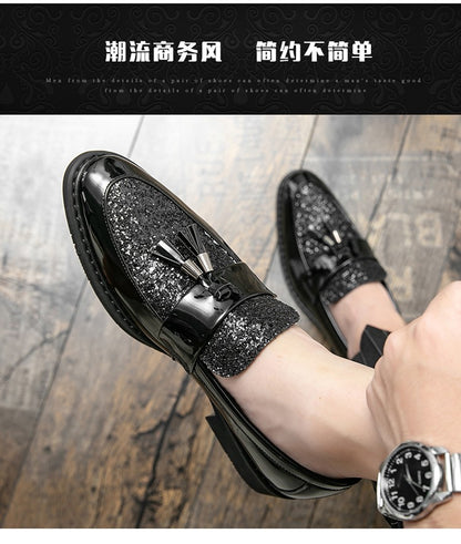 British Style Sequined Leather Shoes Men Golden Men's Loafers Big Size 38-47 Luxury Comfortable Business Shoes Men Formal Shoes