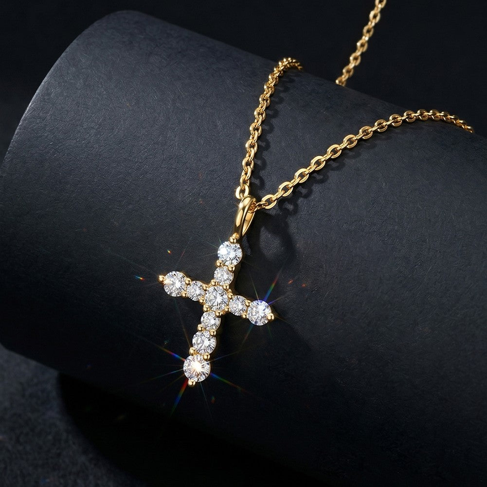 EFFIE QUEEN S925 Sterling Silver Moissanite Cross Necklace GRA Certificate D VVS1 Diamond Cross Pendant Neck Chain Women SMON15