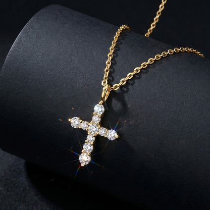 EFFIE QUEEN S925 Sterling Silver Moissanite Cross Necklace GRA Certificate D VVS1 Diamond Cross Pendant Neck Chain Women SMON15