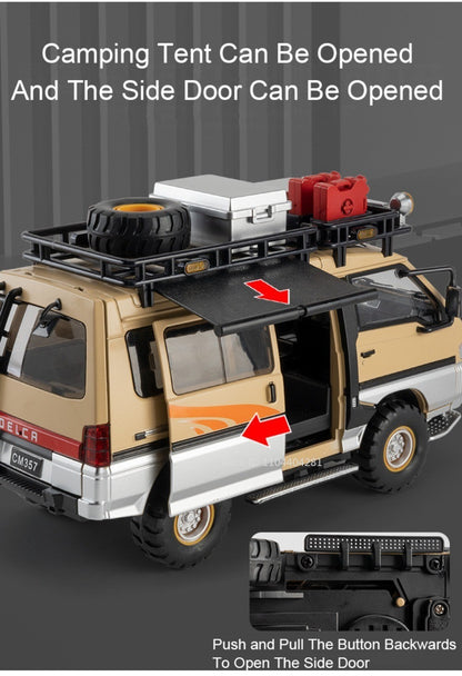1:24 Mitsubishi Delica H2 Carro de Brinquedo de Liga Leve com Portas Abertas, Som, Luz, Fricção, Miniatura Veículo Presente de Aniversário para Menino