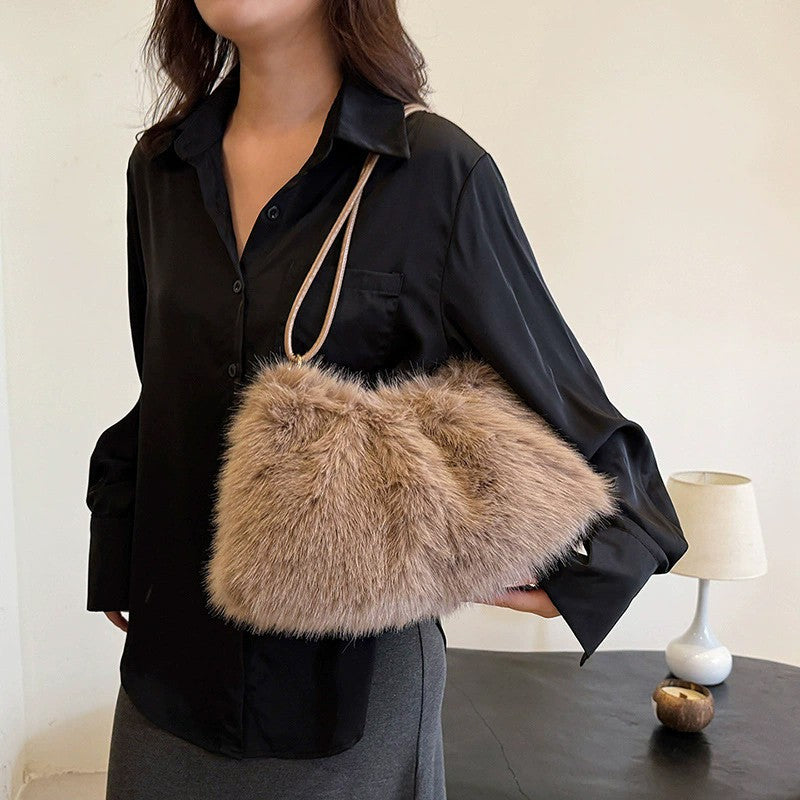 Fashion Luxury Faux Rabbit Fur Plush Shoulder Bag High-End Women's Tote Handbag for Stylish Gift Sending