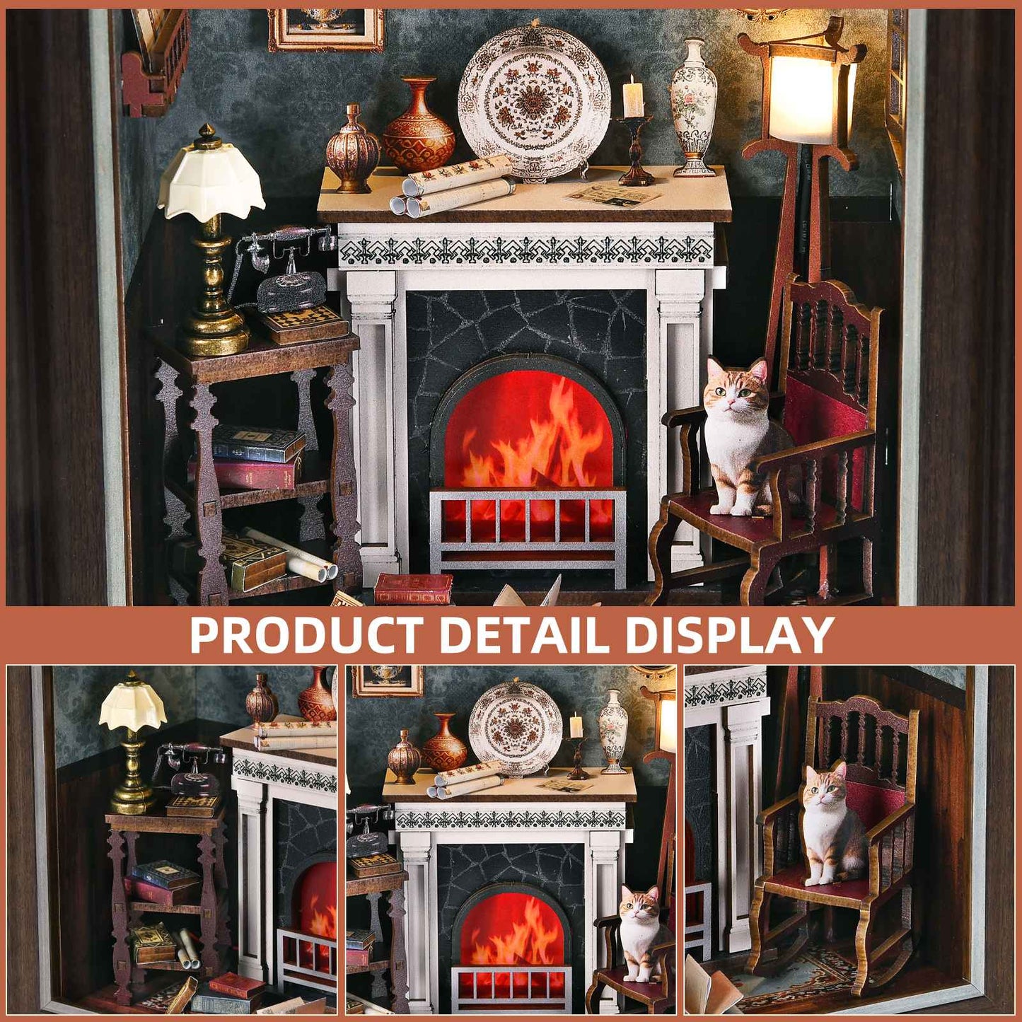 DIY Book Nook Bookshop Kit Photo Miniature Wooden Dollhouse with Light Bookshelf Insert 3D Puzzle Decor for Gift Owl Bookstore