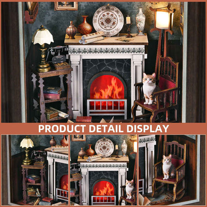 DIY Book Nook Bookshop Kit Photo Miniature Wooden Dollhouse with Light Bookshelf Insert 3D Puzzle Decor for Gift Owl Bookstore