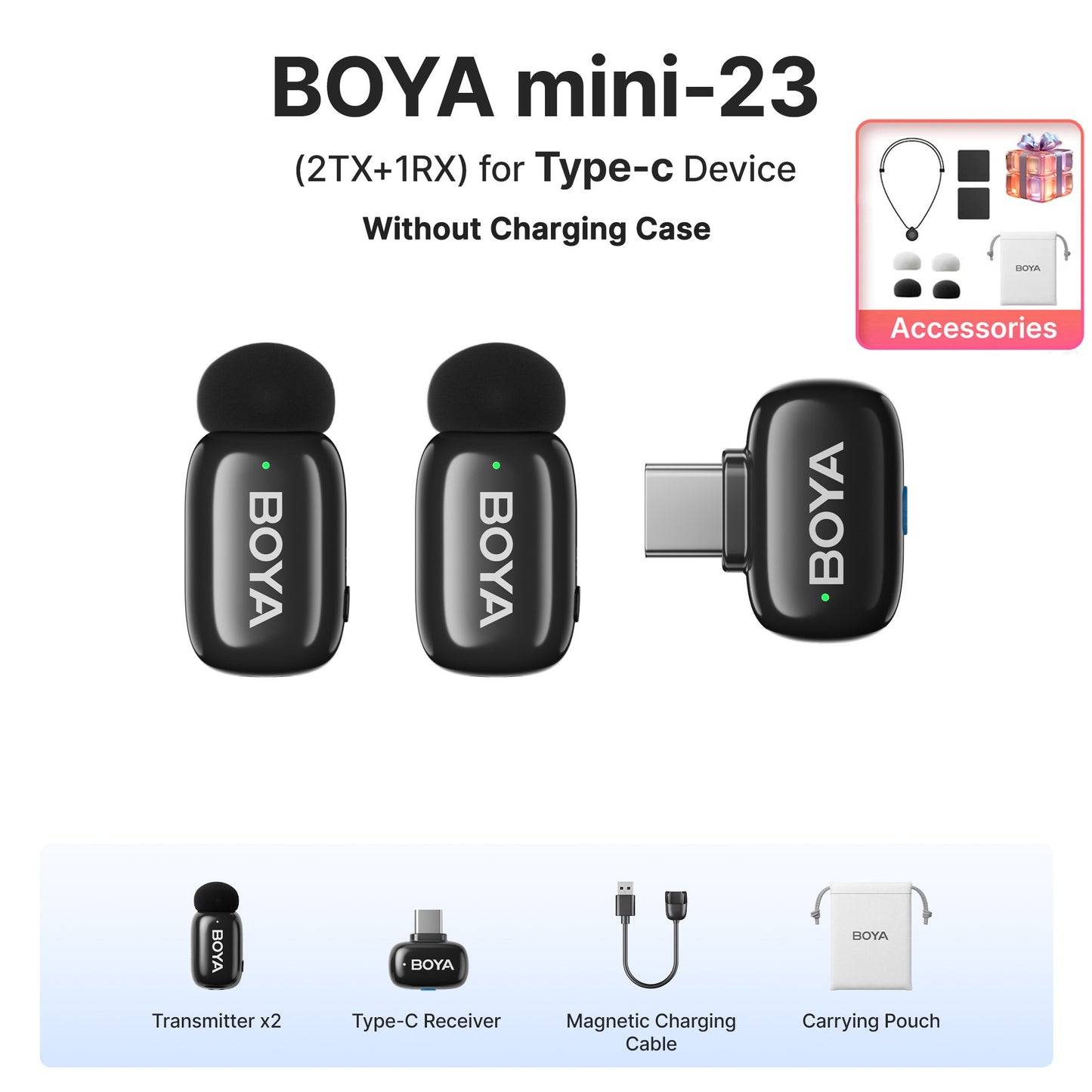 BOYA BOYA Mini Microfone de Lapela Sem Fio para iPhone 15/16 Android Celular Dispositivos USB-C para Gravação de Vídeo Transmissão ao Vivo Vlog