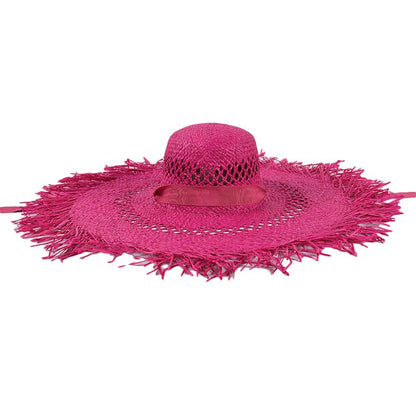 Straw hat women summer Large eaves beach vacation photo sunscreen straw hat personality European style foldable beach hat