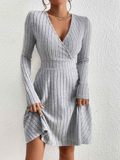 New for autumn/Winter 2024 Women Knit Slim Sexy Bodycon Dress V-Neck Long Sleeve