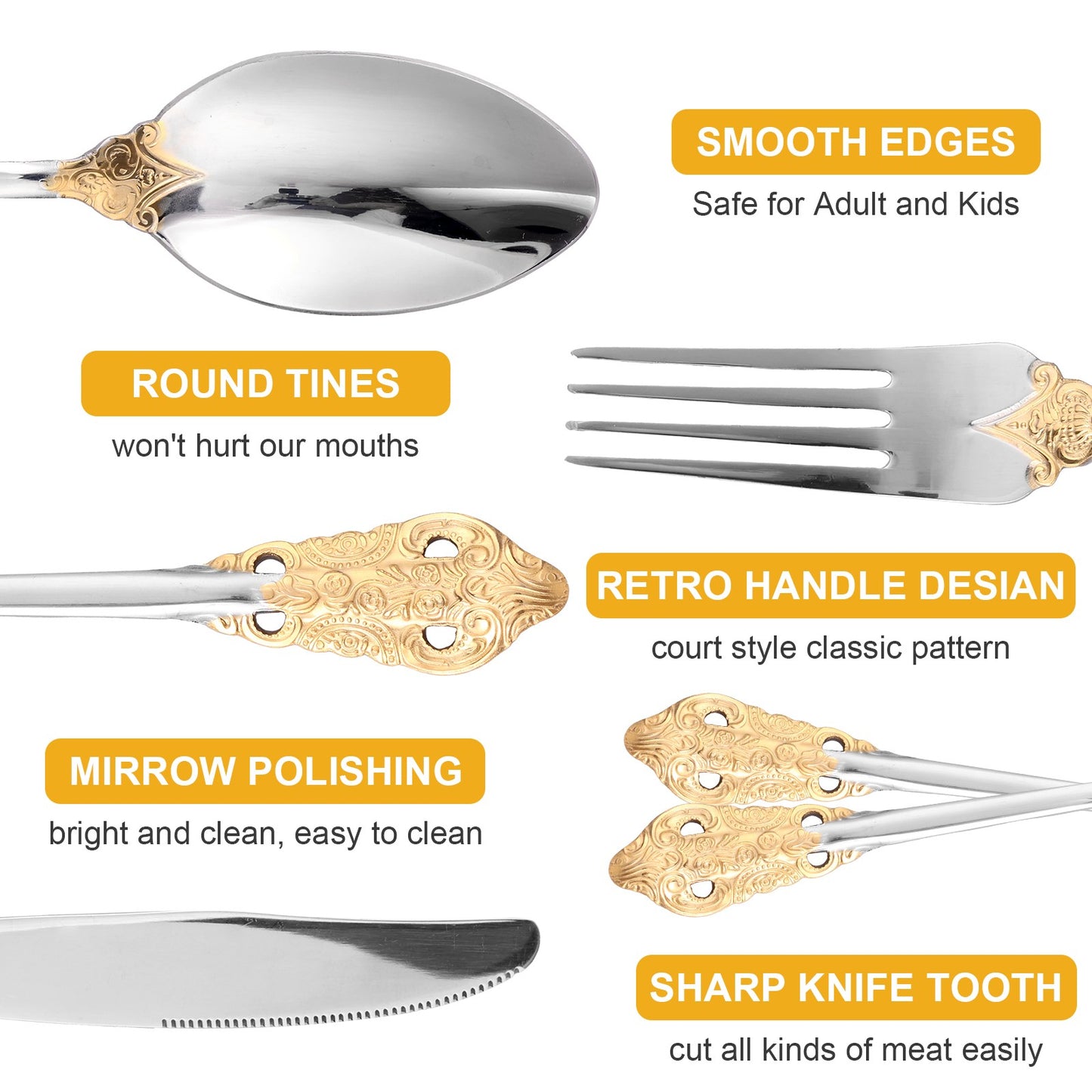 20Pcs High Quality Cutlery Set Handle Exquisite carving Stainless Steel Golden Tableware Knife Fork Spoon Flatware Set Silverwar