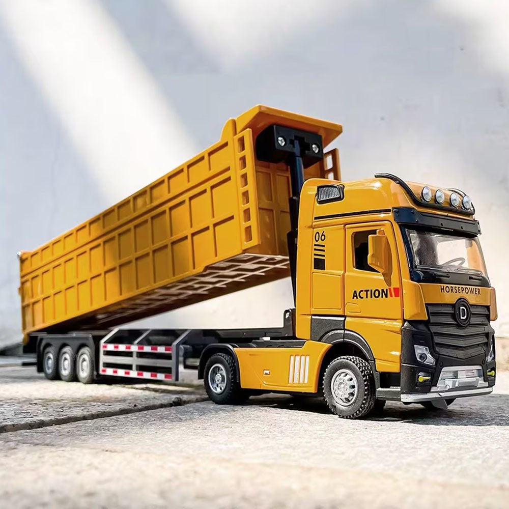1:50 Miniatura de Caminhão Basculante Brinquedos Modelo 3 Portas Aberto Veículo de Engenharia Estendido Luz Som Carro Meninos Presente de Festival
