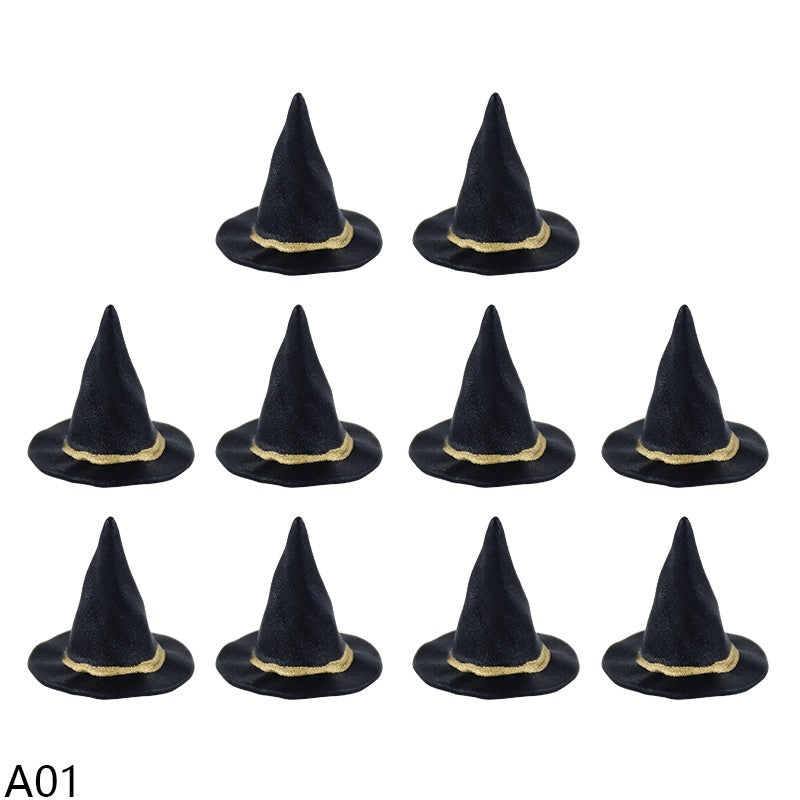 10pcs Halloween Witch Hat Decorations Miniature Hats Cauldron Pots Kettle Ornament Halloween Party Home Decoration DIY Crafts