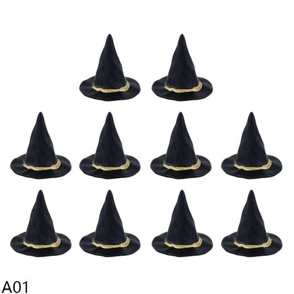 10pcs Halloween Witch Hat Decorations Miniature Hats Cauldron Pots Kettle Ornament Halloween Party Home Decoration DIY Crafts