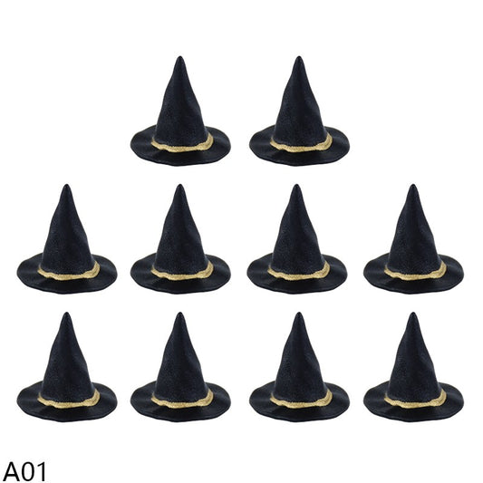 10pcs Halloween Witch Hat Decorations Miniature Hats Cauldron Pots Kettle Ornament Halloween Party Home Decoration DIY Crafts