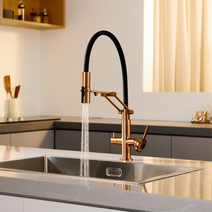 Torneira de Cozinha Moderna em Latão Cromado com Spray Retrátil 3 em 1, Função de Água Pura, Furo Único, Misturador de Pia Quente e Frio com 2 Alças