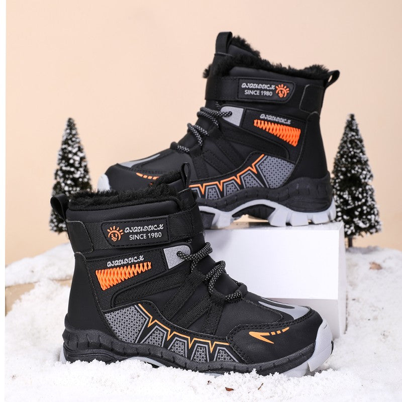 Kids Snow Boots Winter Fashion High Top Warm Plush Comfortable Anti Slip Stable Walking Shoes Boys Outdoor Sneakers Size 30-40