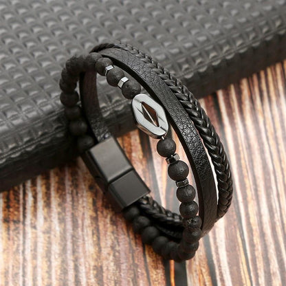 Pulseira de Couro Jiayiqi Masculina Punk Hip Hop Metal Charm Contas Olho de Tigre Pulseira Multicamadas para Homens Joia da Moda Presente