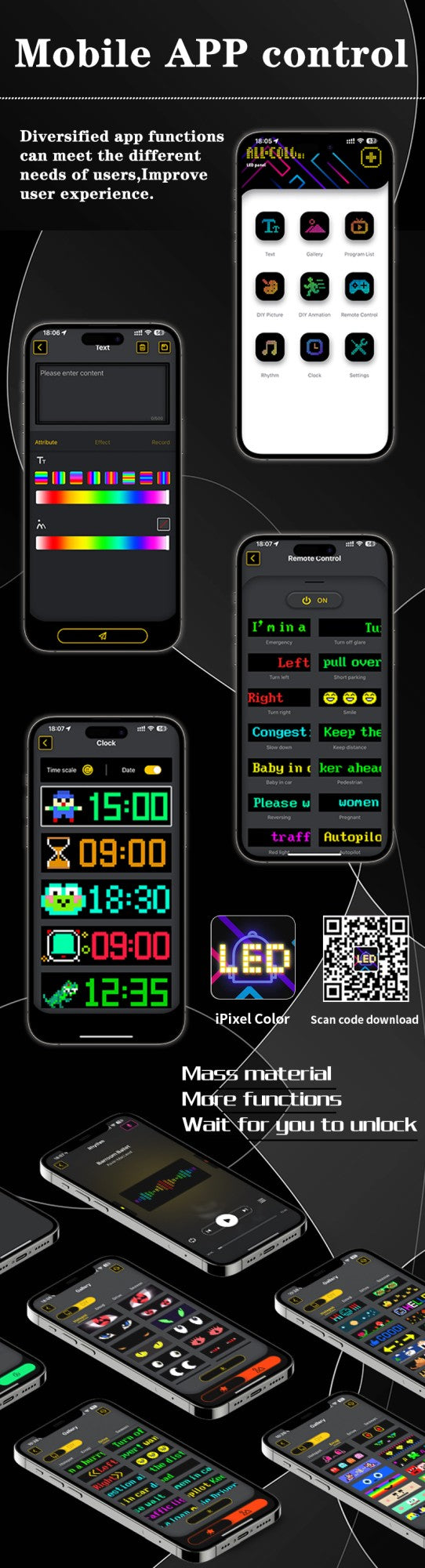 Painel de Pixels LED Flexível para Caminhão, Olhos de LED Brilhantes com Rolagem, Sinal de Carro LED USB com Controle Bluetooth por Aplicativo DIY