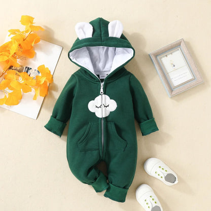 Newborn Baby Romper Love Printed Clothes Hooded Children Girl 0-1 Years Autumn Spring Infant Boy Jumpsuit Outfits 3 6 Months