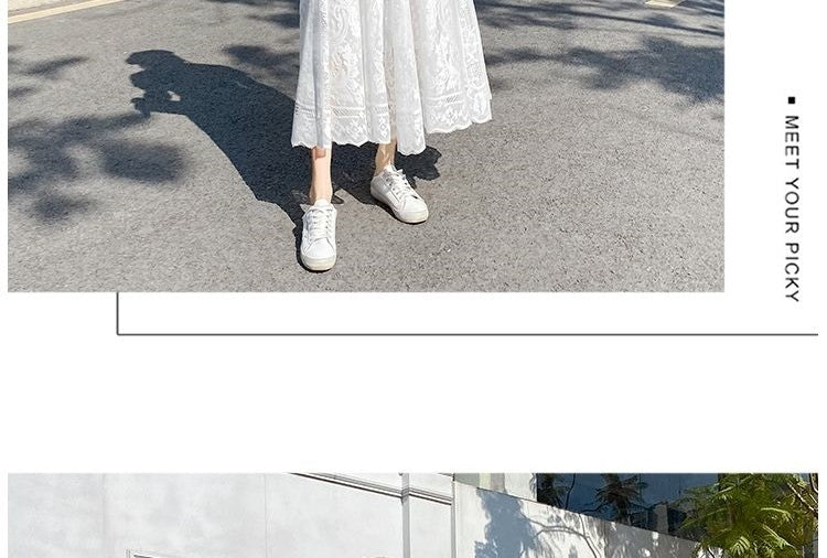 Plus Size plus Size Lace Hollow out f Skirt mid Waist Long Sle Fairy Skirt A-Line Umbrella Skirt Trendy Women's Clothing