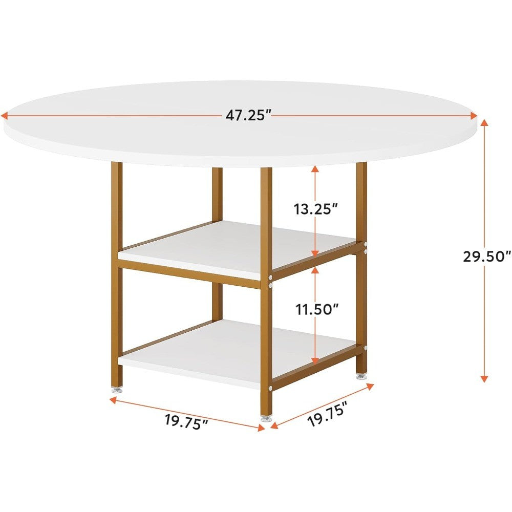 Golden 47 Round Dining Table for 4 with 2-Tier Storage for Kitchen