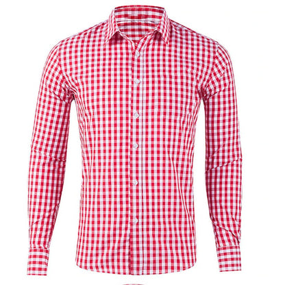 Men's shirt button-up shirt red blue long sleeve plaid/check lapel street resort printed clothing fashion casual Hawaii 5XL