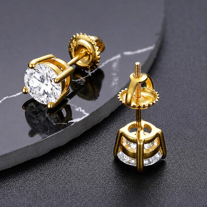 Sweetrain 0.5-2ct Moissanite Screw Back Earrings 925 Sterling Silver Brilliant Round Cut Moissanite Stud Earrings for Women Men
