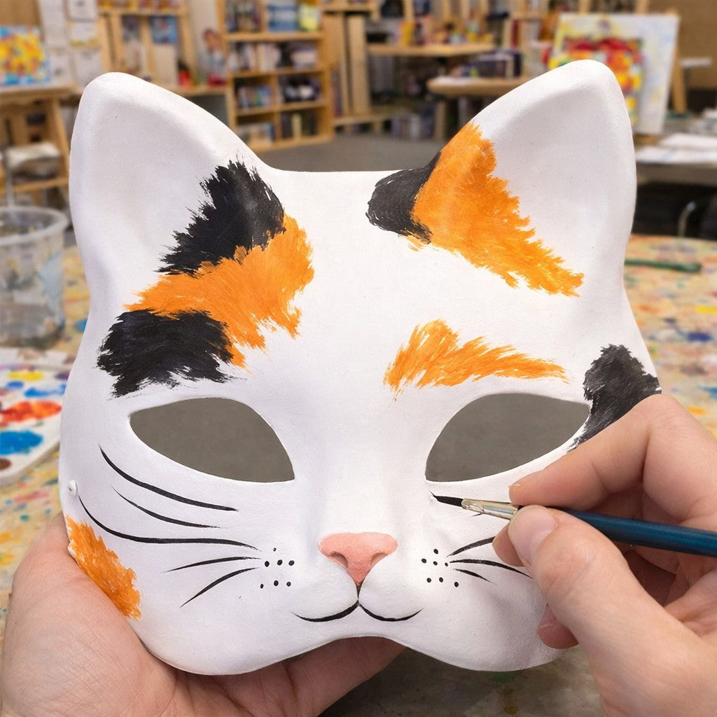 5 Pcs Blank White Cat Mask, DIY Unpainted Half Face Mask for Kids Adults Halloween Masquerade Party Art Painting Craft Project