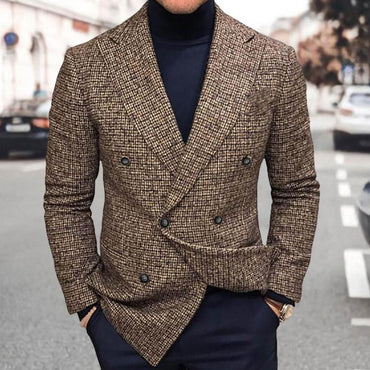 Men Slim Fit Turndown Collar Solid Color Streetwear Autumn Winter British Style Buttons Suit Jacket Coat British Blazer