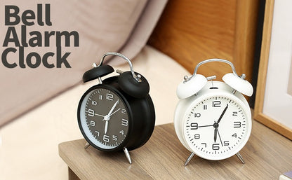 4 Inch Twin Bell Loud Alarm Clock Metal Frame 3D Dial with Backlight Battery Operate Desk Table Alarm Clock For Home and Office