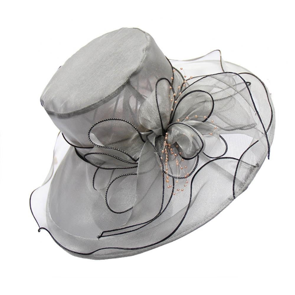 Chapéu Dobrável Feminino de Organza Floral para Igreja, Kentucky, Chá, Chapéu de Sol Elegante Fascinator para Cerimônia de Casamento Feminino