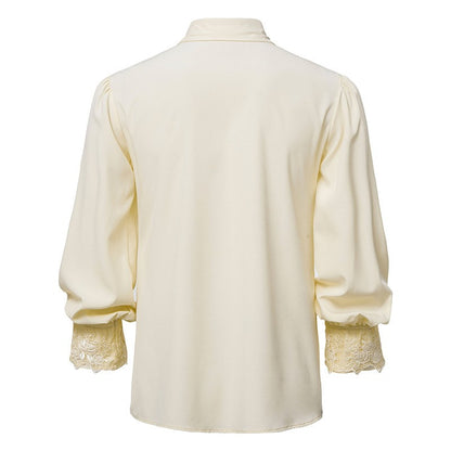 Men Steampunk Ruffle Shirt Long Sleeve Lace Cuff Medieval Victorian Halloween Costume Tops