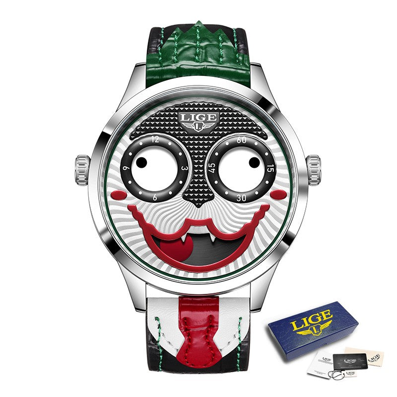 LIGE 2025 Creative Watches For Men Clown Fashion Quartz Wristwatches Waterproof Leather Strap Mens Watch Cool Joker Reloj Hombre