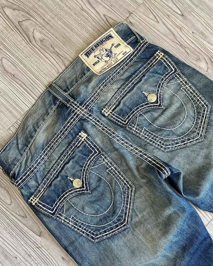 90s Classic Jeans Straight Low Waist Pants Y2K Embroidery Figure Fashion Casual Blue Jeans High Street Hip Hop Couples Wear Case