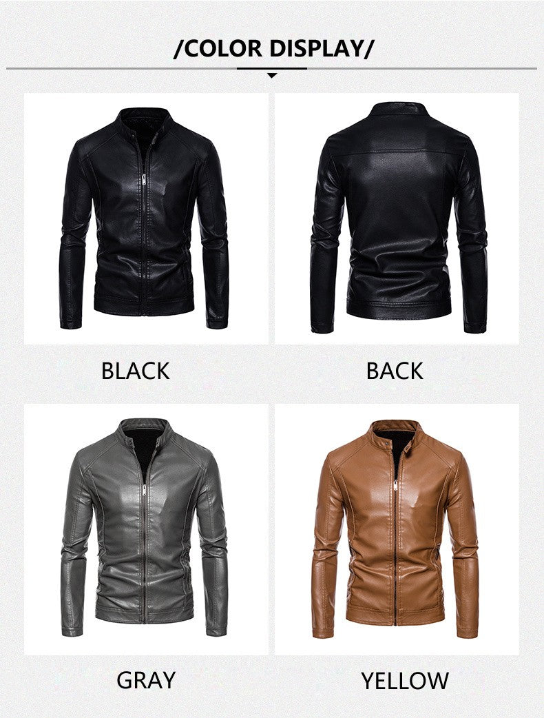 Faux Leather Jacket Men High Quality Casual Motorcycle Windbreaker Stand Collar New Fashion Wool Liner PU Coat Streetwear