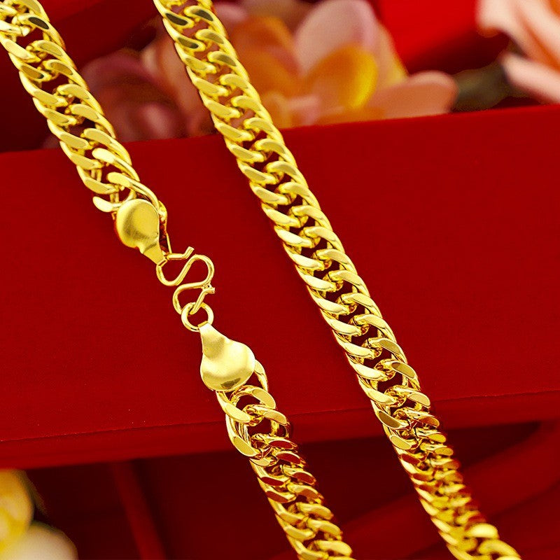 9999 24K genuine gold men's flat chain Boss necklace, simple and elegant, men's exclusive luxury gold jewelry gold necklace
