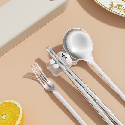 WORTHBUY 5Pcs/Set 316 Stainless Steel Tableware Set With Chopsticks Holder&Box Portable Cartoon Dinnerware Set For Kids Students