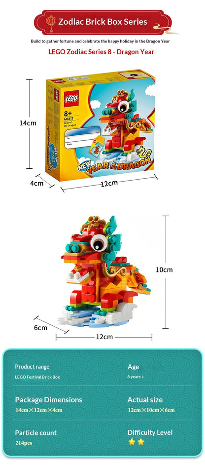 Lego 40573 Árvore de Natal 40611 O Ano do Dragão Brinquedos de montar quebra-cabeça infantil Presente de Natal