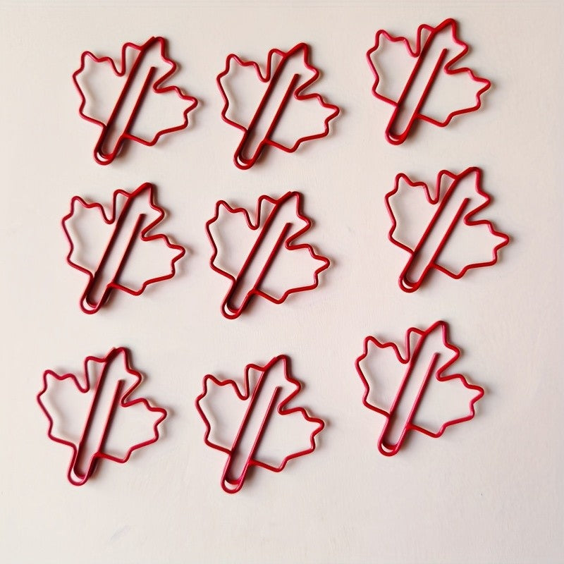 10/20/30pcs Red Maple Leaf Paper Clips - Durable Metal Autumn-Inspired Design for Office, School, Home Organization