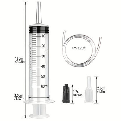 Seringa grande de 60/100/150ml com 100 cm de tubo, conversor, conjunto de tampa, injetor de jardim, para batom líquido, tinta, resina epóxi, óleo