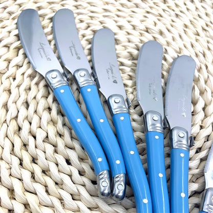 Faca de Manteiga Laguiole com Cabo Azul de Plástico, Queijo, Bolo, Espátula de Aço Inoxidável, Queijo, Geleia, Espalhador, Fatiador, Talheres Amarelos