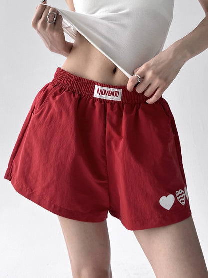 American Sle Spicy Girl ort Pants Women's Summer New Embroidered Heart Sport Yoga Slimming Tee-Quarter Length Hot Pants