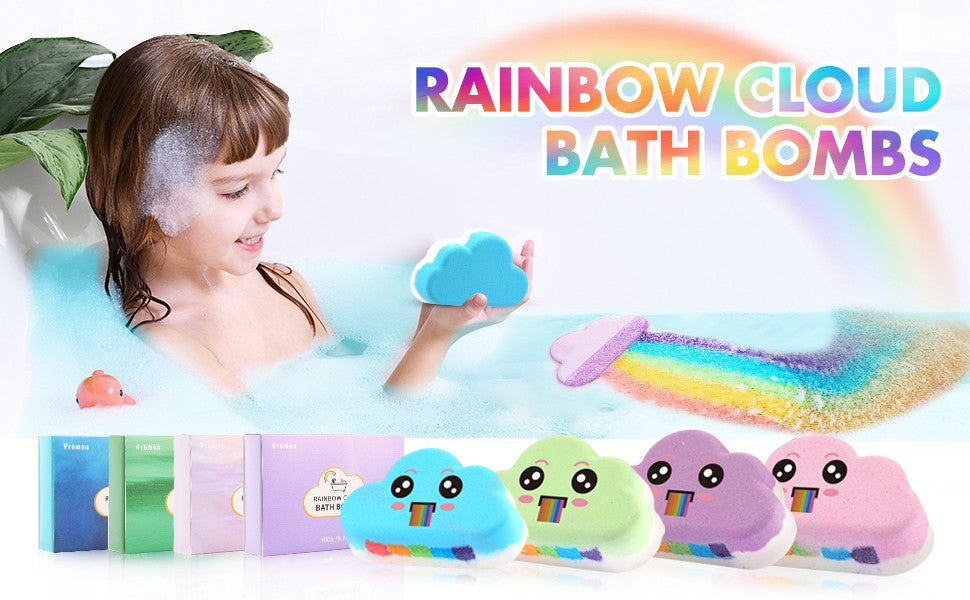 1/4 unidades de bombas de banho arco-íris, conjunto de presente, bombas de banho orgânicas feitas à mão para crianças e meninas, bomba efervescente natural para banho de espuma infantil