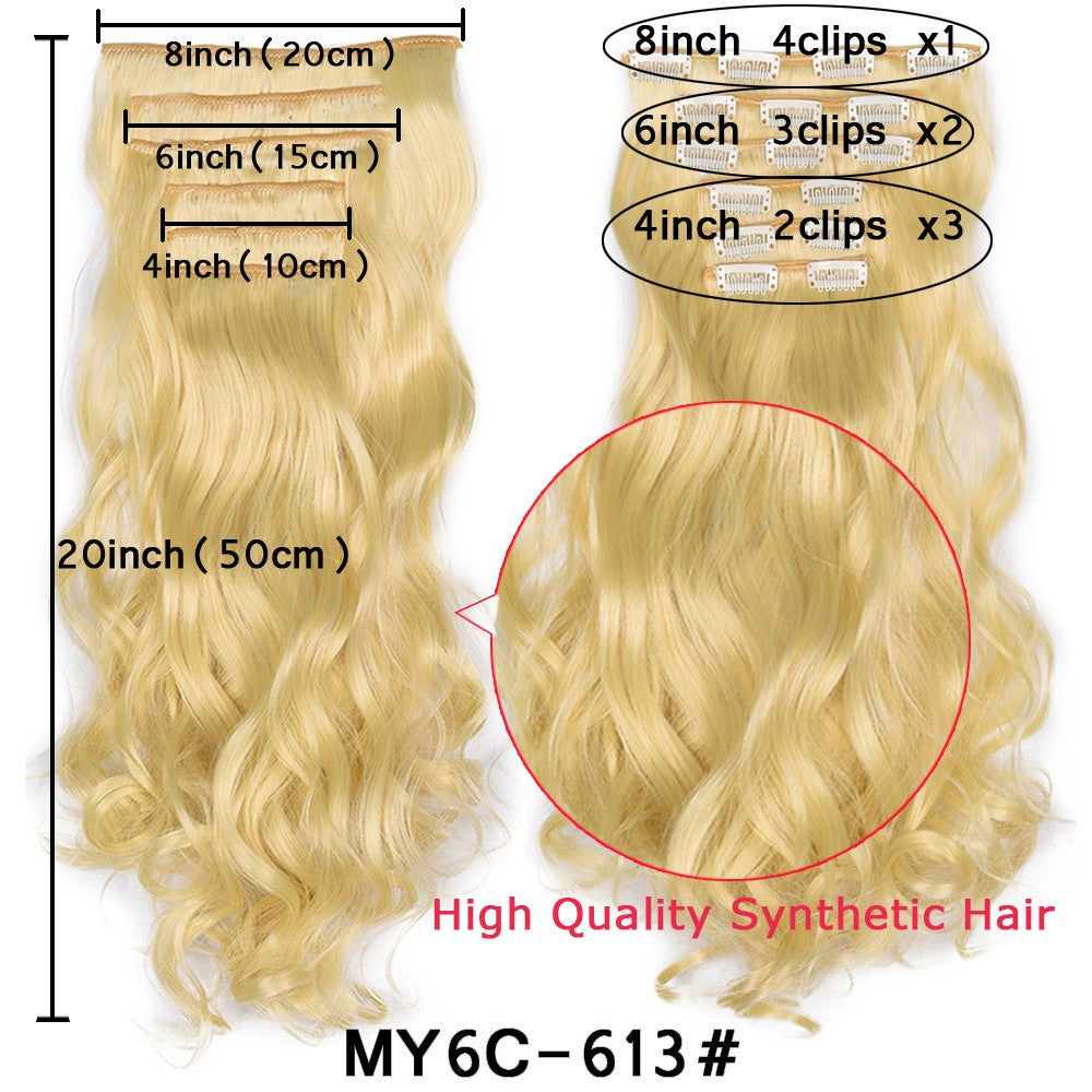 16 Presilhas em Extensões de Cabelo 60cm de Comprimento Liso Sintético Loiro Preto Peças de Cabelo Resistente ao Calor Cabelo Falso 6 Peças/Conjunto