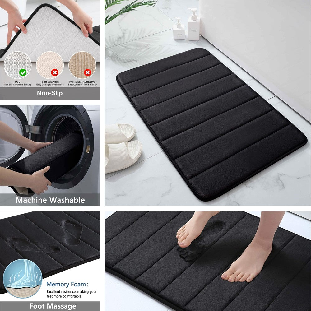 Velvet Memory Foam Bathroom Rug Set Of 3 Water Absorption Non Slip Extra Soft Bath Mats Machine Washable&Dry Toilet Floor Mat